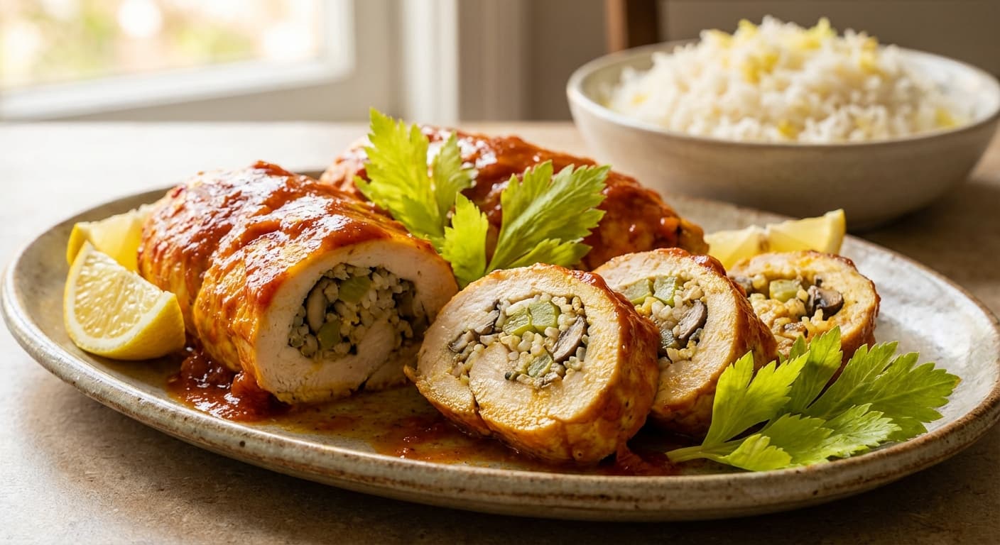 Dolmeh Morgh o Karafs o Gharch — Persian Stuffed Chicken with Celery and Mushrooms - authentic persian recipe