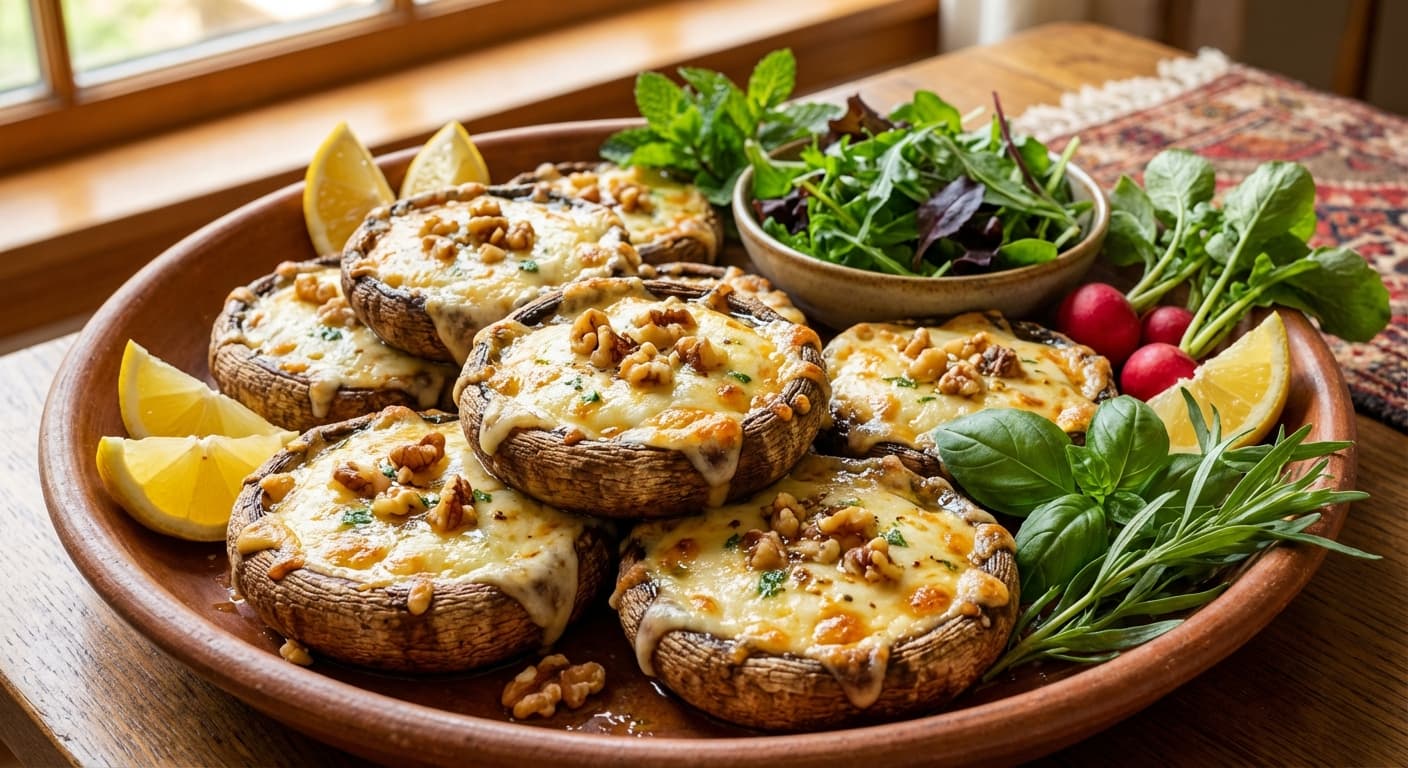 Dolmeh Qarch ba Panir o Gerdoo - Persian Cheesy Walnut - Stuffed Mushrooms - authentic persian recipe