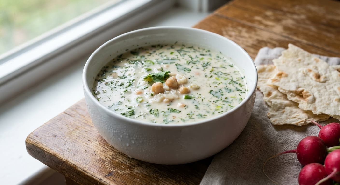 Dovga — Azerbaijani Cold Yogurt Soup with Herbs and Chickpeas - authentic azerbaijani recipe