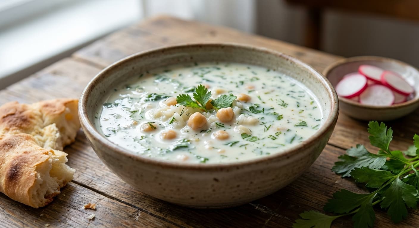 Dovga — Azerbaijani Yogurt, Herb, and Chickpea Soup - authentic azerbaijani recipe