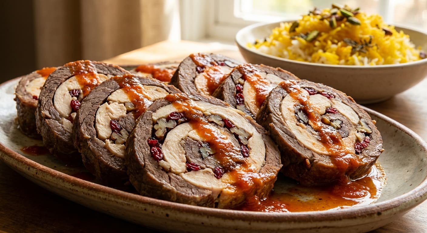Du - Rang Meat Roulade with Zereshk & Walnuts - authentic persian recipe