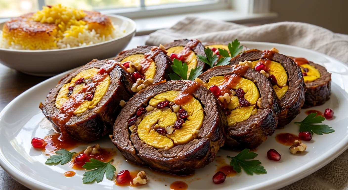 Du-Rang Meat Roulade — Persian Beef and Chicken Spiral with Zereshk - authentic persian recipe