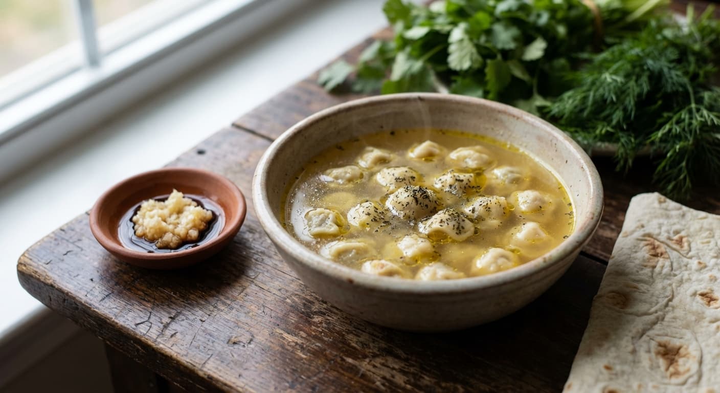 Dushbara — Azerbaijani Tiny Lamb Dumplings in Saffron Broth - authentic azerbaijani recipe