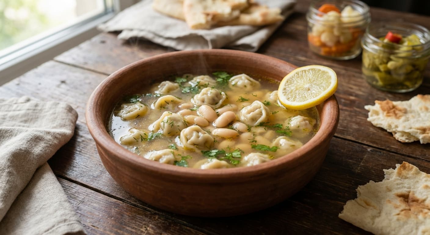 Dushbara Mahsul — Azerbaijani Harvest Dumpling Soup with Beans - authentic azerbaijani recipe