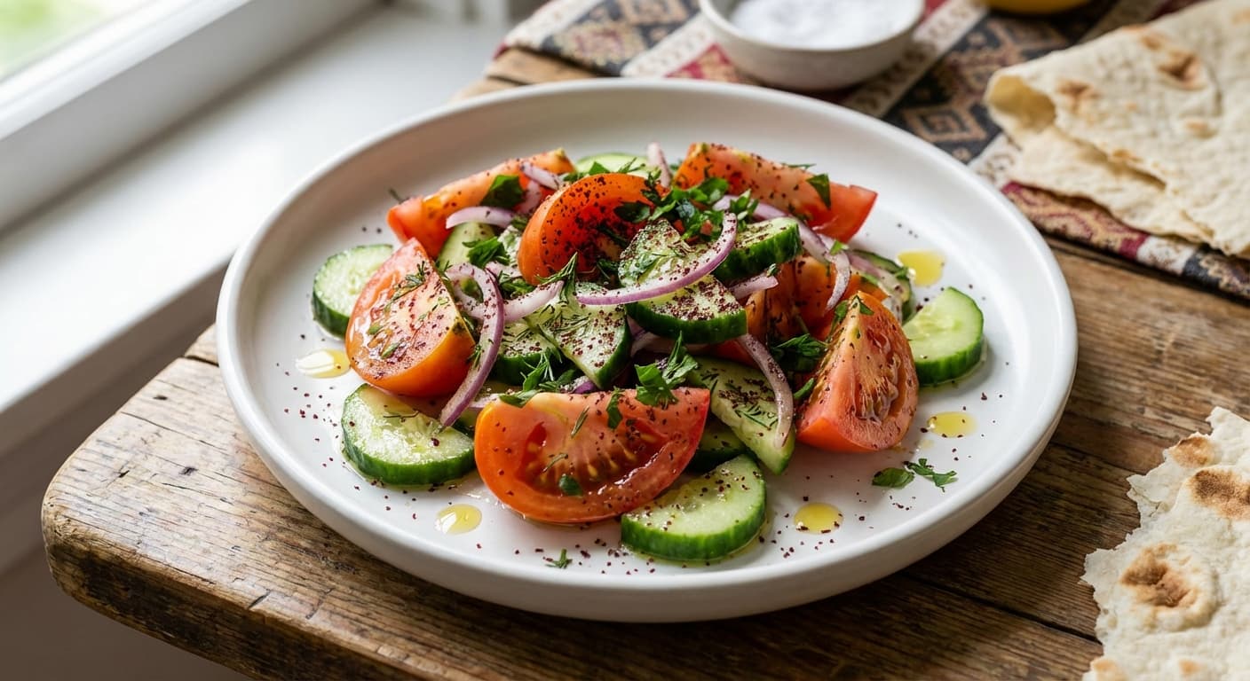 Dushmara Salad — Azerbaijani tomato-cucumber salad with sumac and onion - authentic azerbaijani recipe