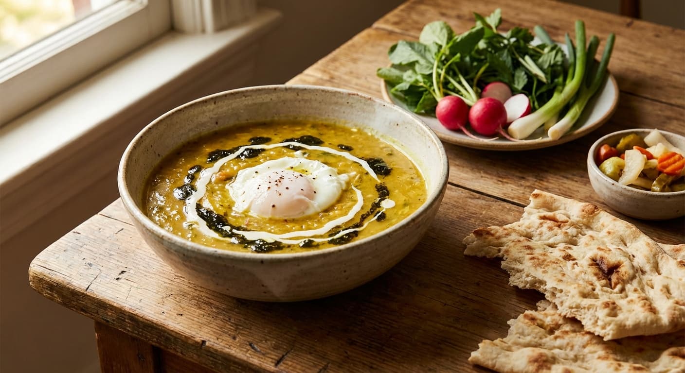Eshkeneh Fenugreek & Egg Soup ( ) - authentic persian recipe