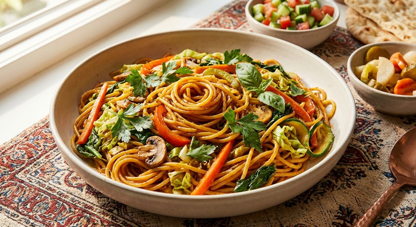 Espagheti Anva'e Sabzi - ha ( ) - Persian - Style Vegetable Spaghetti - authentic persian recipe