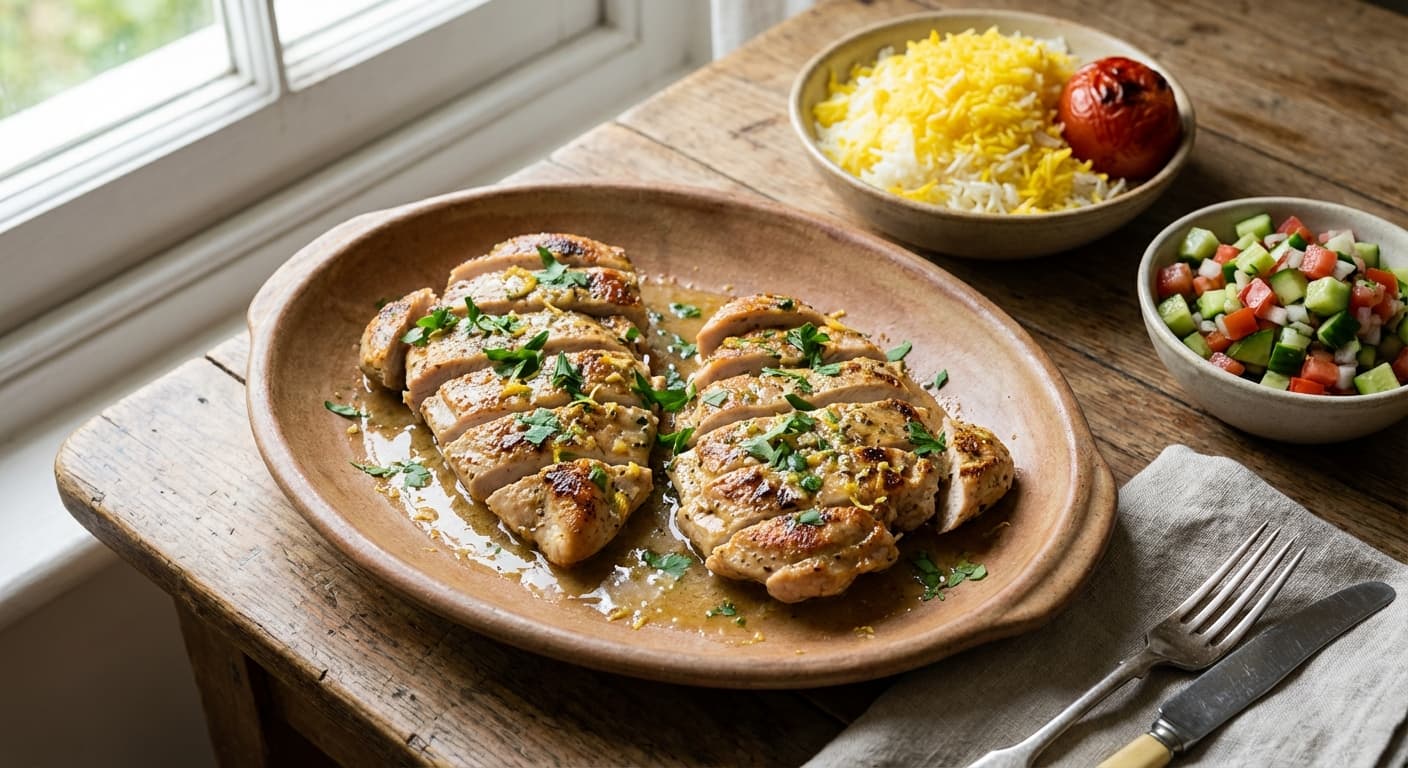 Estek Booghalamoon — Pan-Seared Lemon Garlic Turkey Steaks - authentic persian recipe