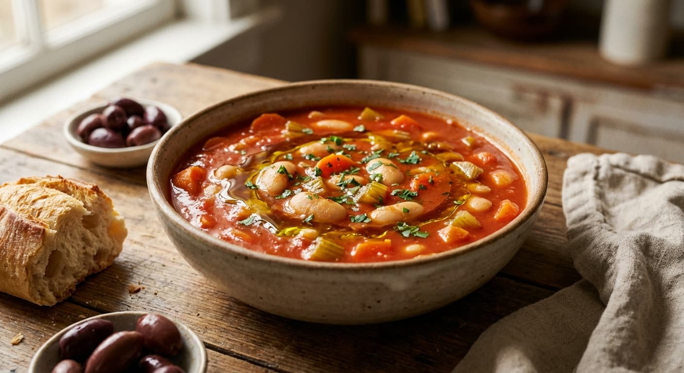 Fasolada — Greek White Bean Soup with Tomato and Olive Oil - authentic greek recipe