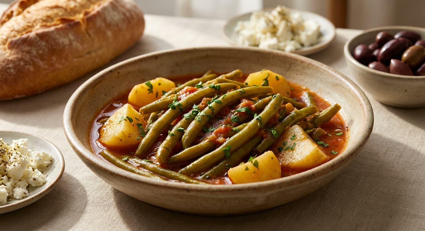 Fasolakia Lathera — Greek Green Beans Braised in Tomato and Olive Oil - authentic greek recipe