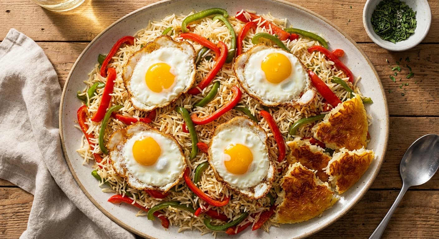 Felfel Polo ba Tokhm Morgh — Persian Bell Pepper Rice with Eggs - authentic persian recipe