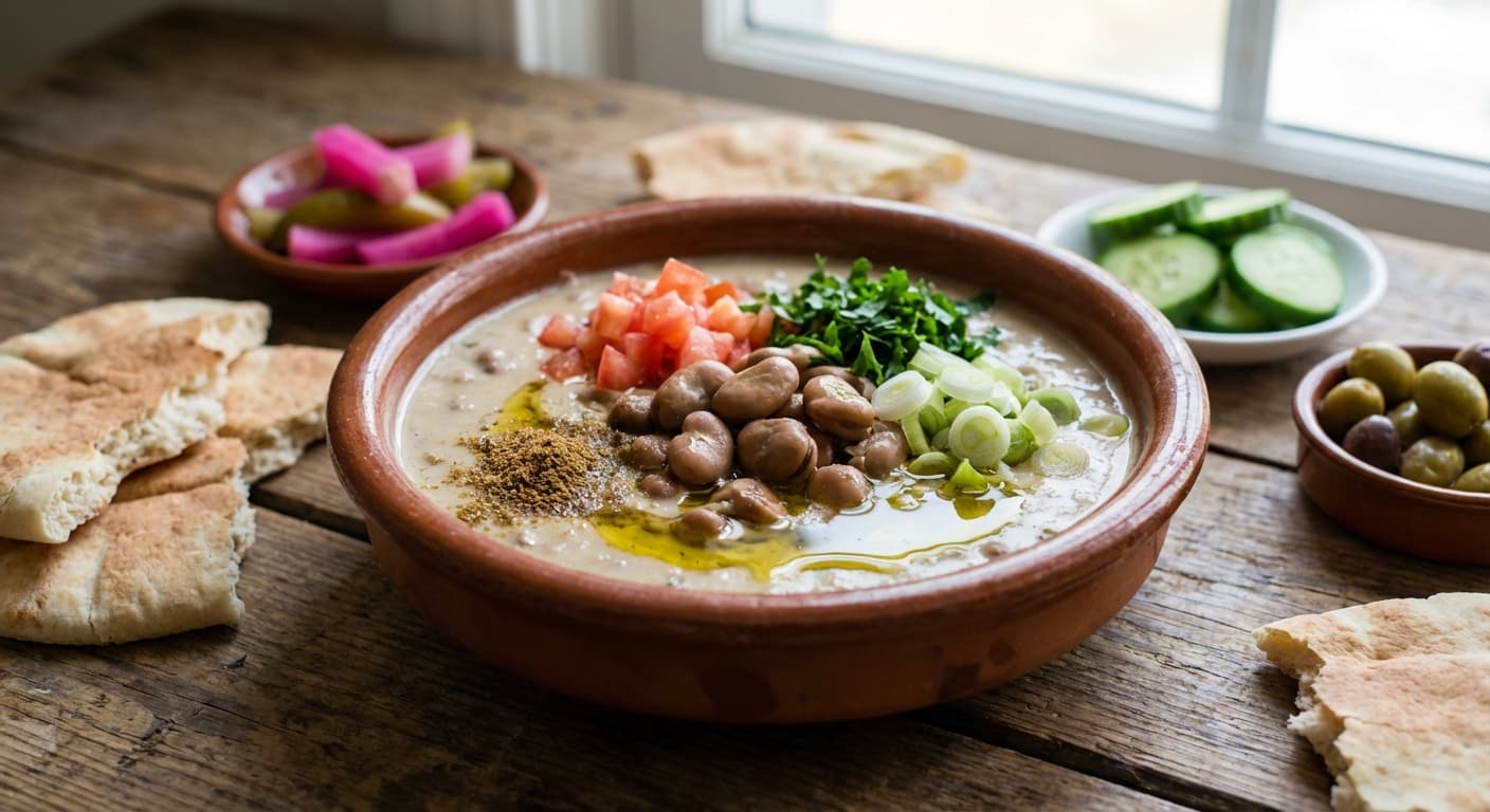 Foul Mudammas — Lebanese Slow-Cooked Fava Beans with Lemon and Garlic - authentic lebanese recipe
