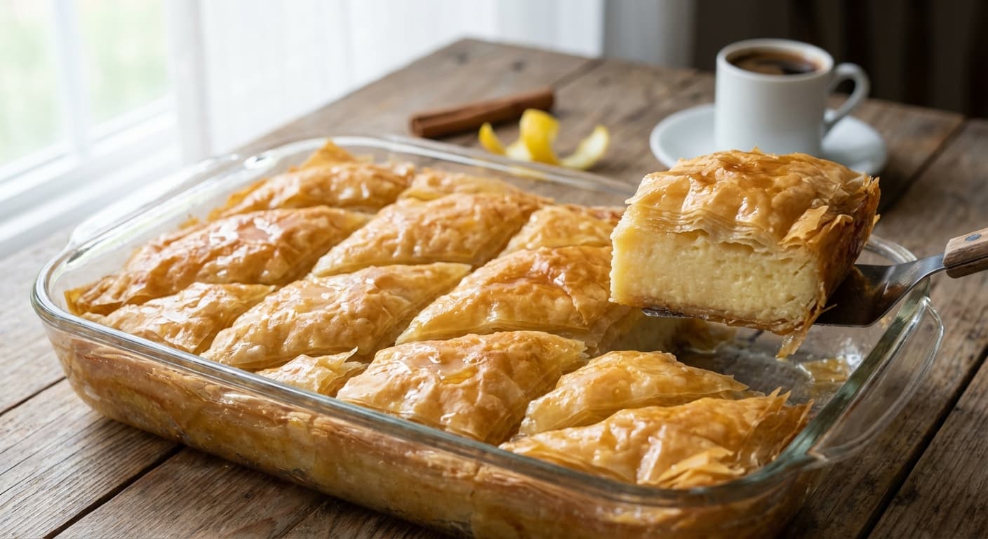Galaktoboureko — Greek Custard-Filled Phyllo with Lemon Syrup - authentic greek recipe