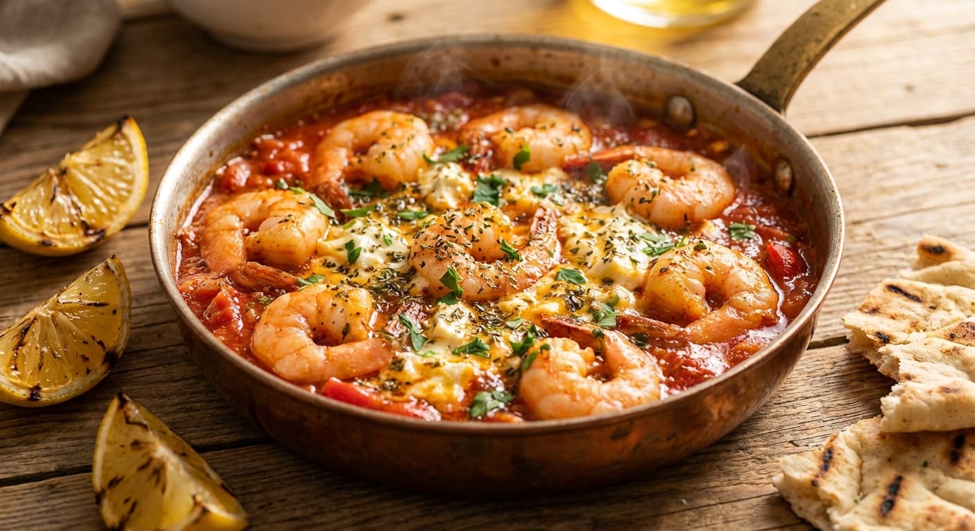 Garides Saganaki — Greek Shrimp in Tomato and Feta Sauce - authentic greek recipe
