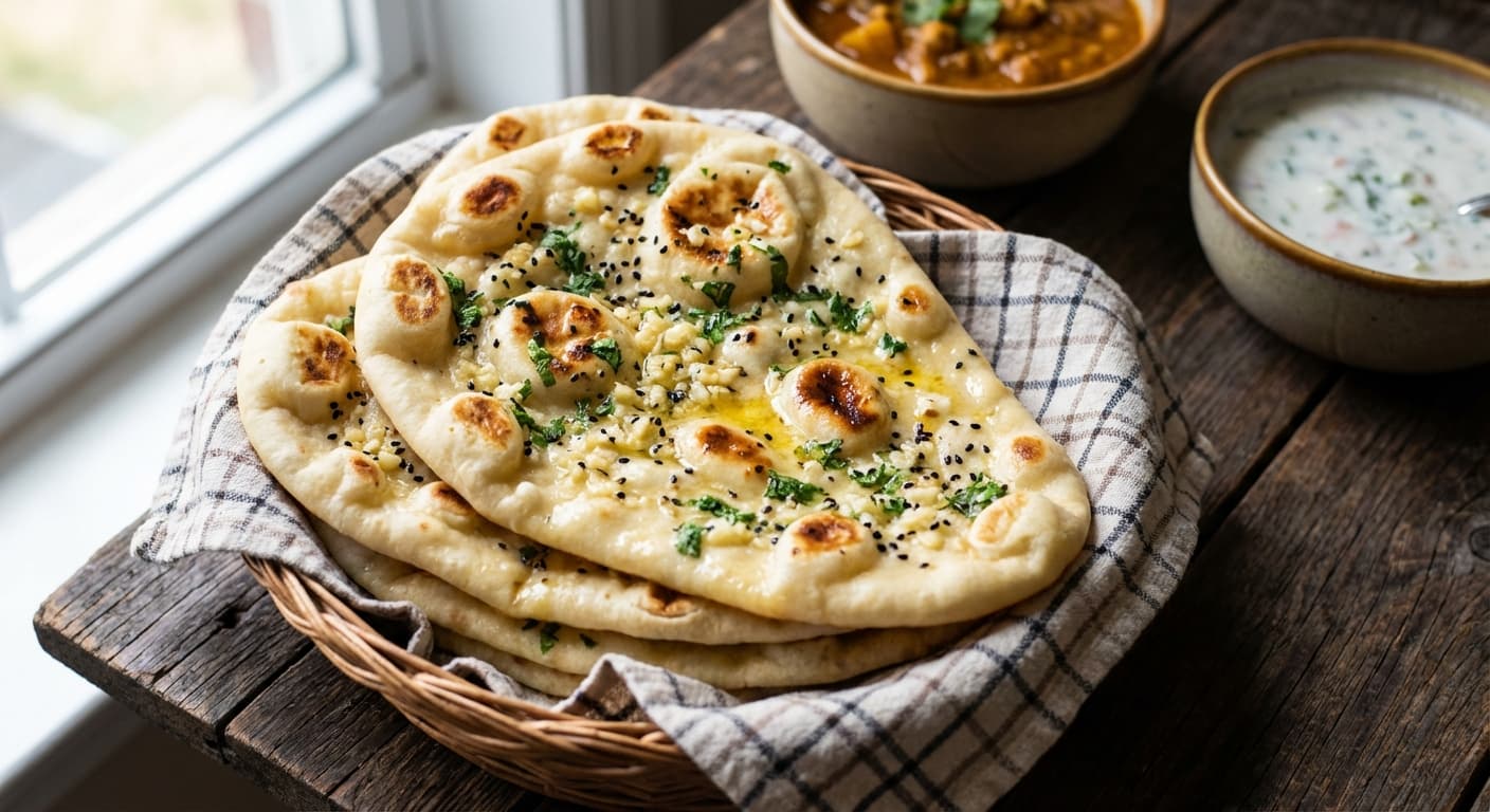 Garlic Naan — Indian Garlic-Topped Tandoor-Style Flatbread - authentic indian recipe