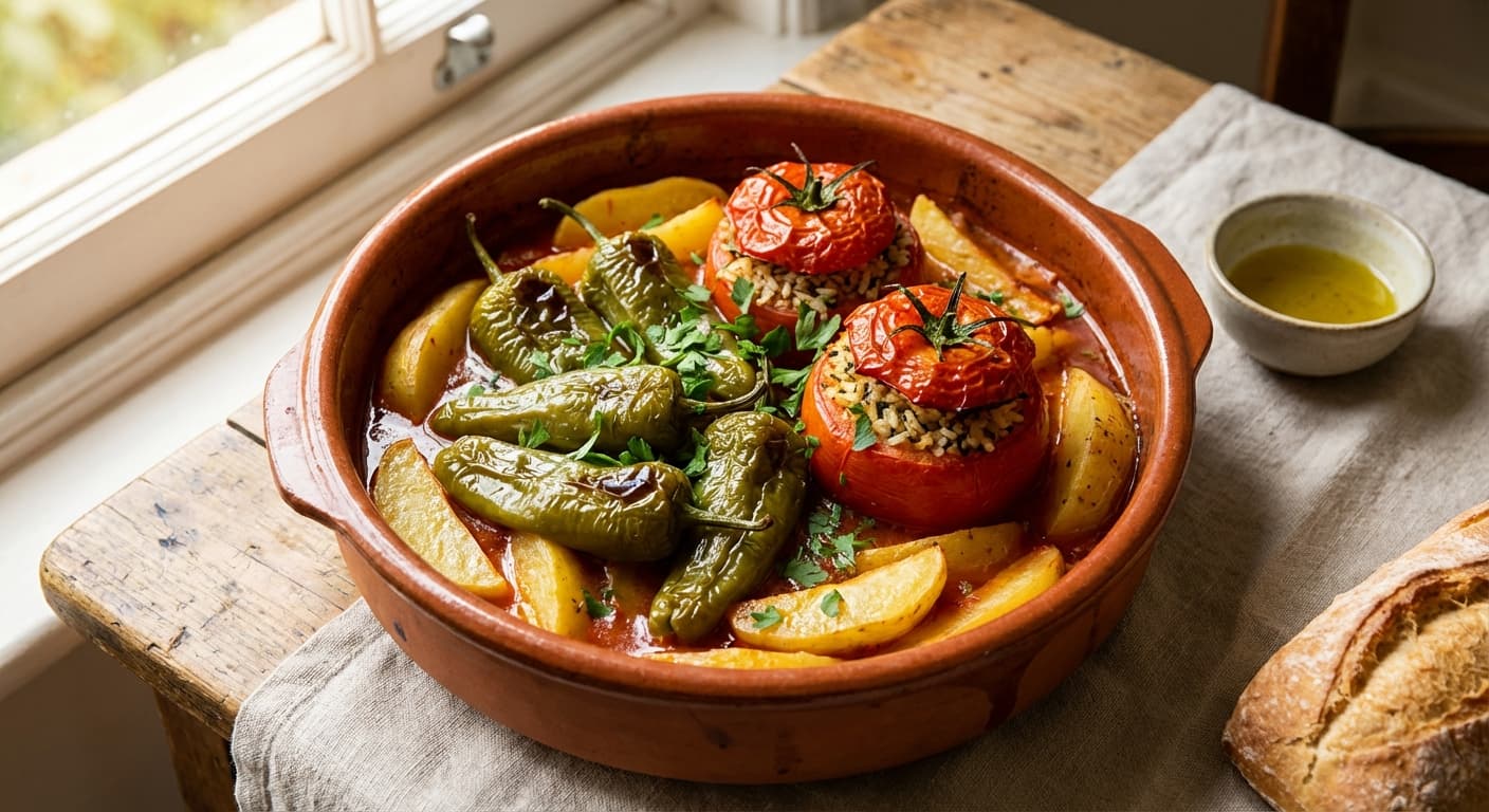 Gemista — Greek Stuffed Tomatoes and Peppers with Herbed Rice - authentic greek recipe