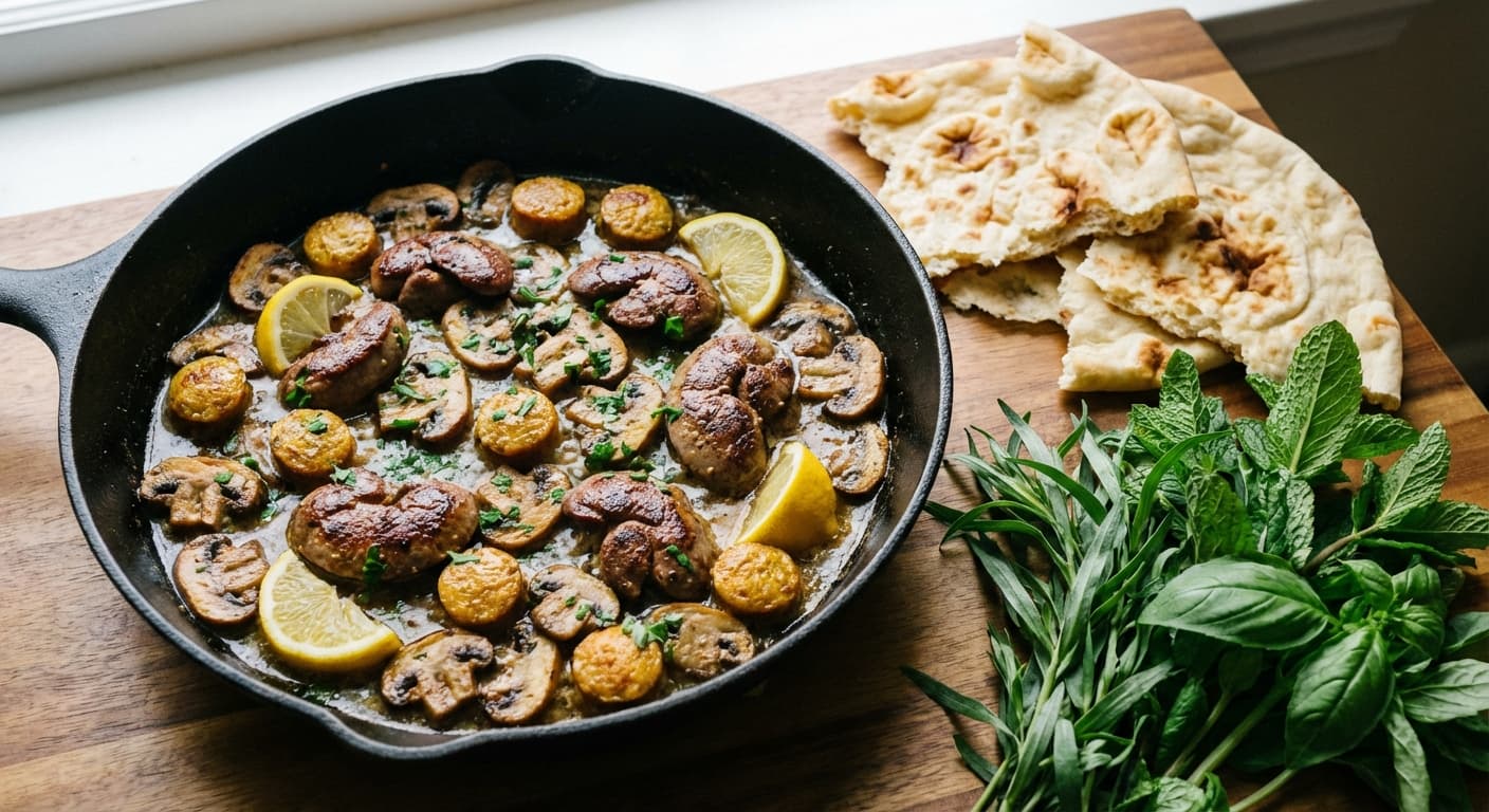Gharech va Gholveh — Persian Mushroom and Lamb Kidney Sauté - authentic persian recipe
