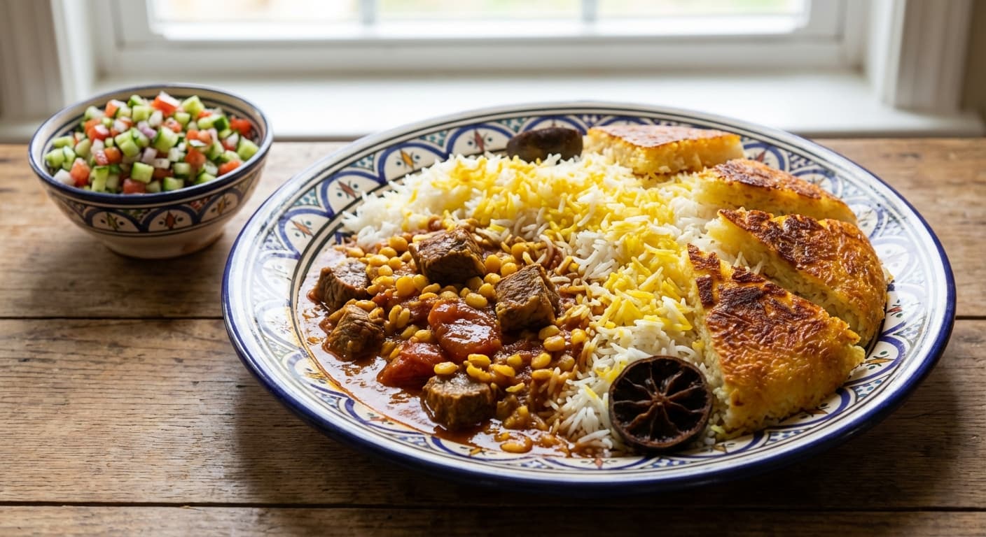 Gheimeh Polo — Split Pea and Beef Layered Saffron Rice - authentic persian recipe