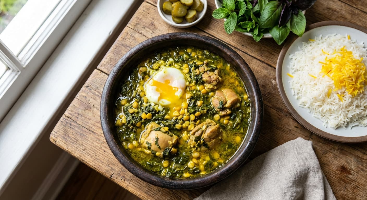 Gilan Garlic Green Stew — Sir Qalieh with split peas, eggs, and chicken - authentic persian recipe
