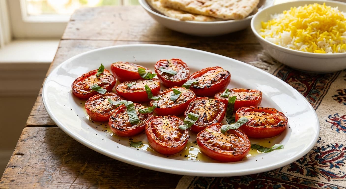 Gojjeh Kababi Ba Taame Reyhan - Persian Roasted Tomatoes with Basil - authentic persian recipe