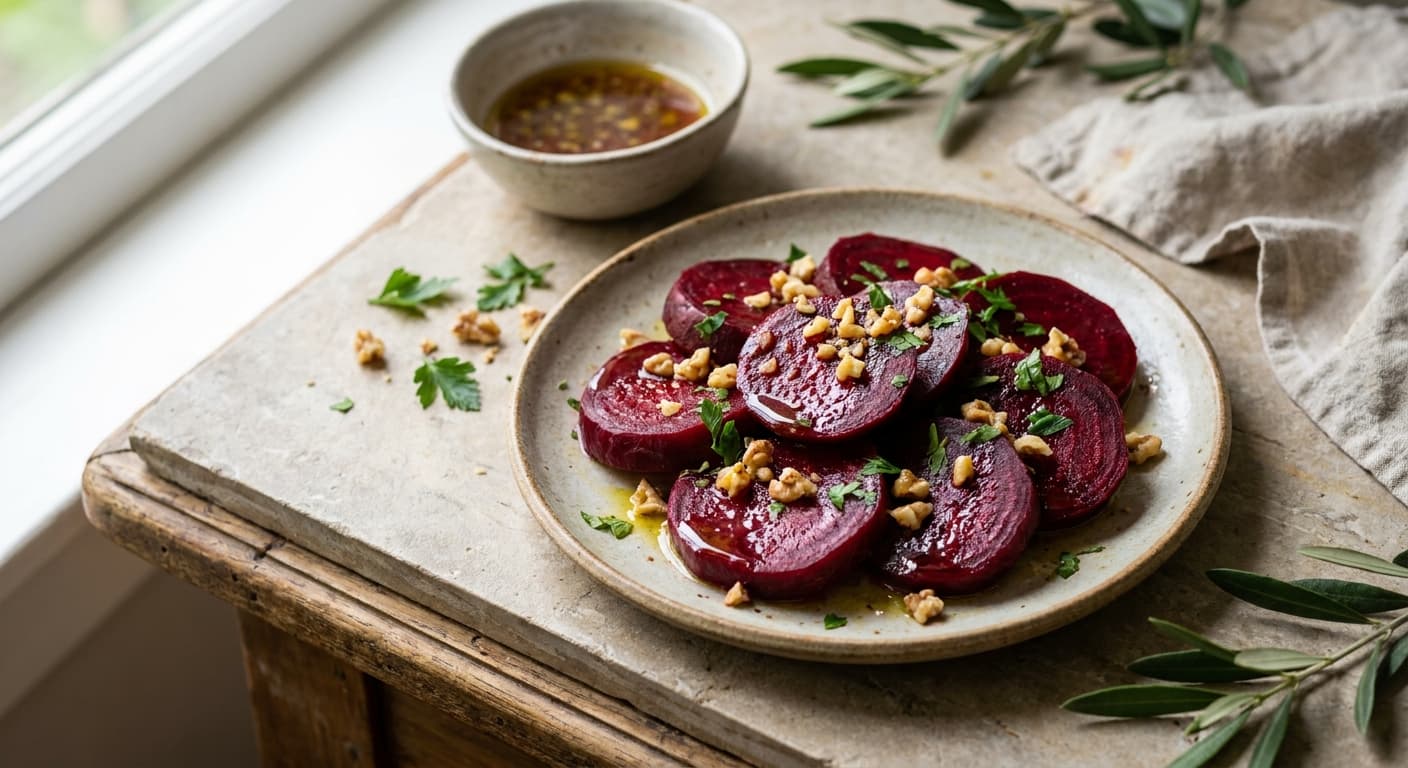 Greek Beet Salad — Beets with Garlic, Vinegar, and Walnut - authentic greek recipe