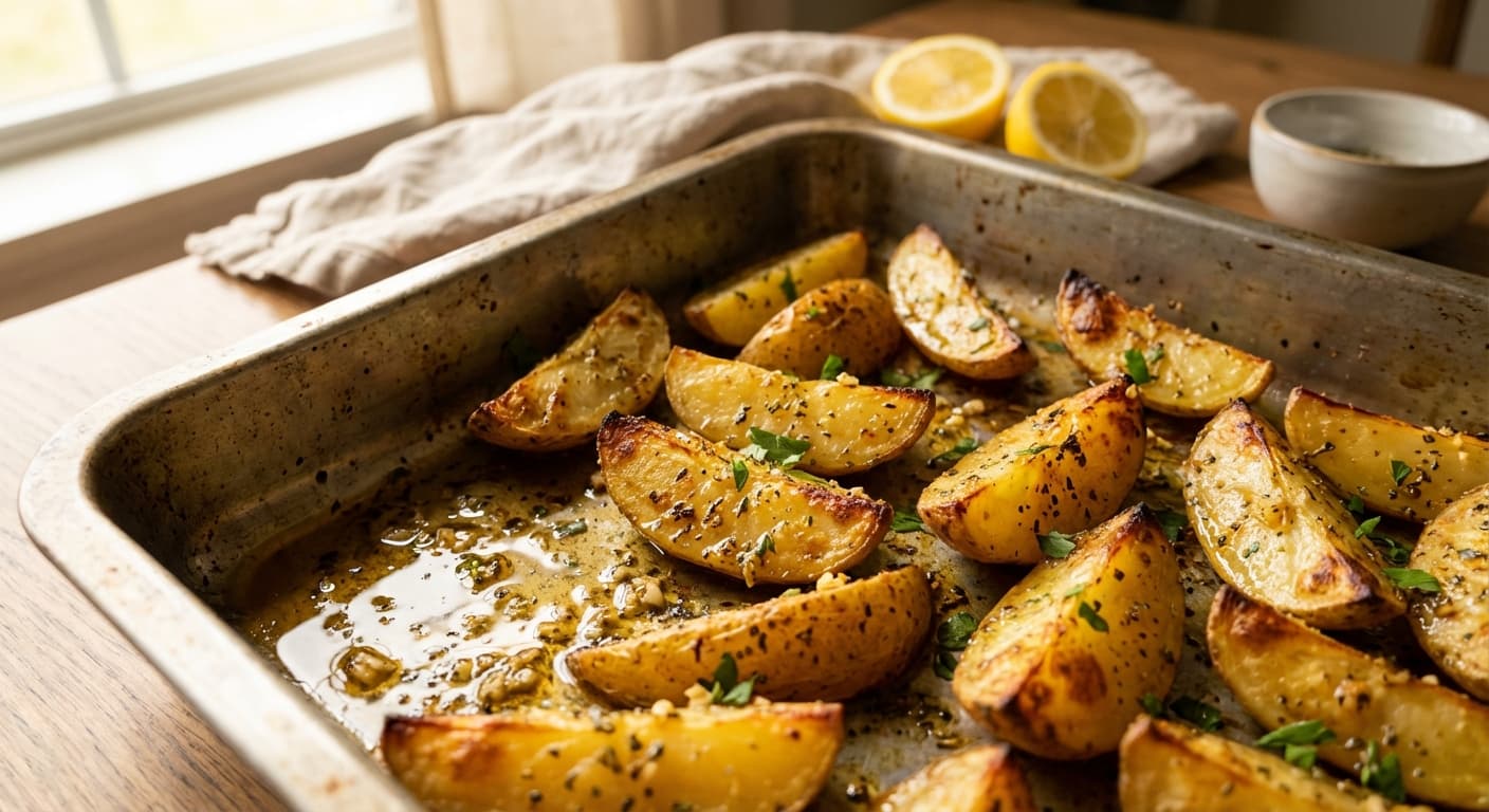 Greek Lemon Roasted Potatoes — Crispy Potatoes with Oregano and Lemon - authentic greek recipe