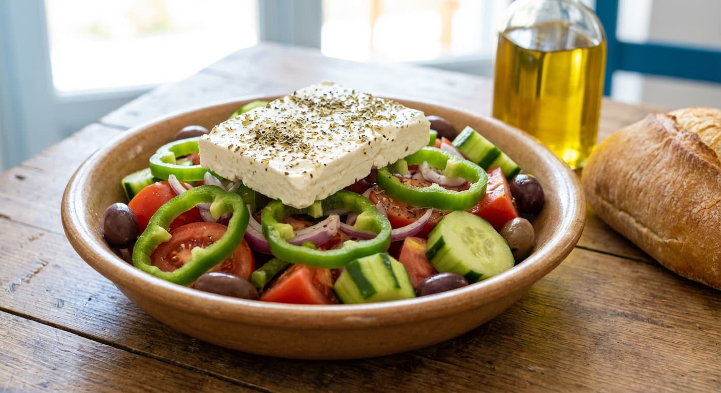 Greek Salad — Classic Greek Village Salad with Feta and Olives - authentic greek recipe