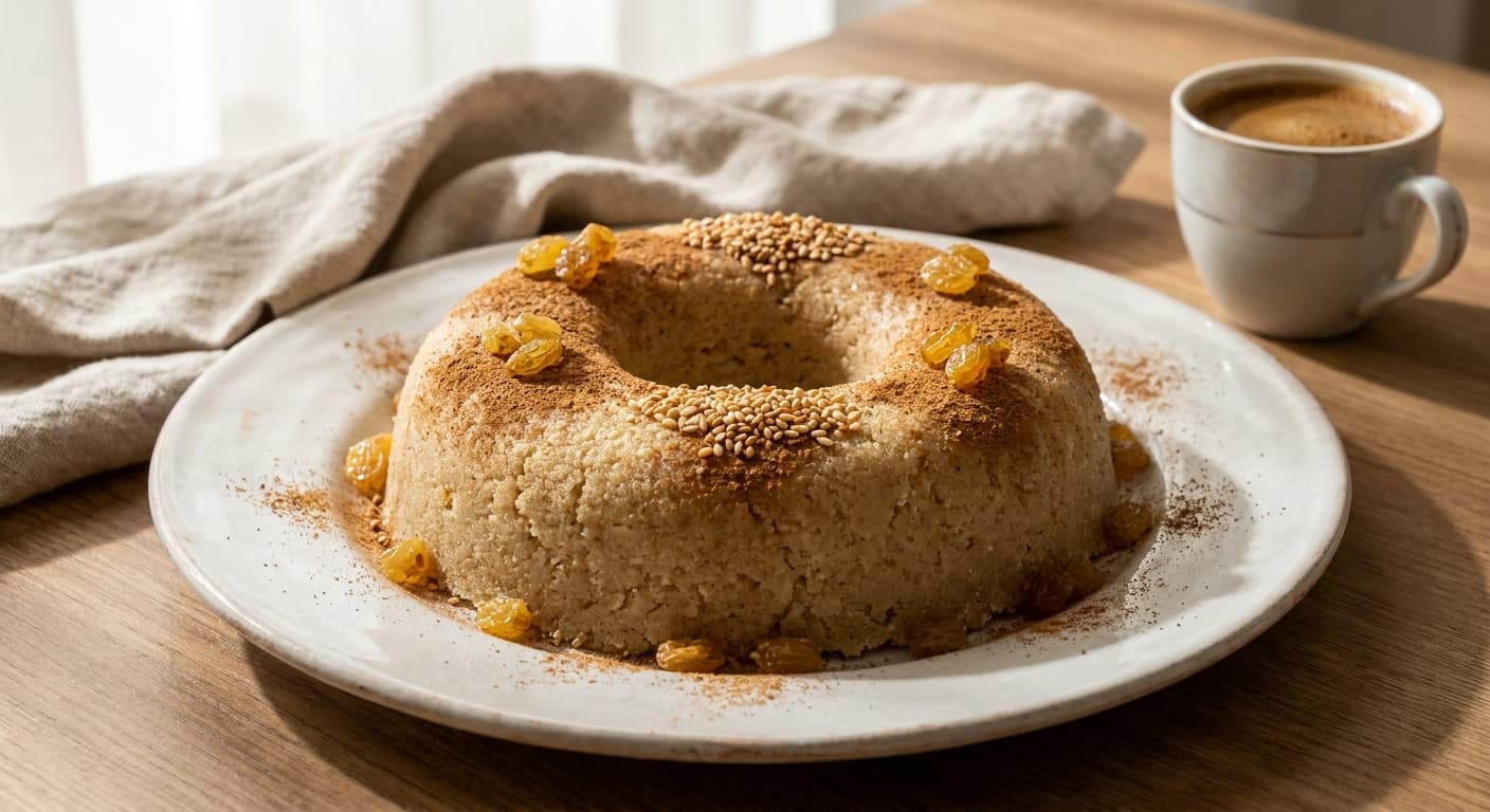 Greek Semolina Halva — Toasted semolina pudding with cinnamon and raisins - authentic greek recipe