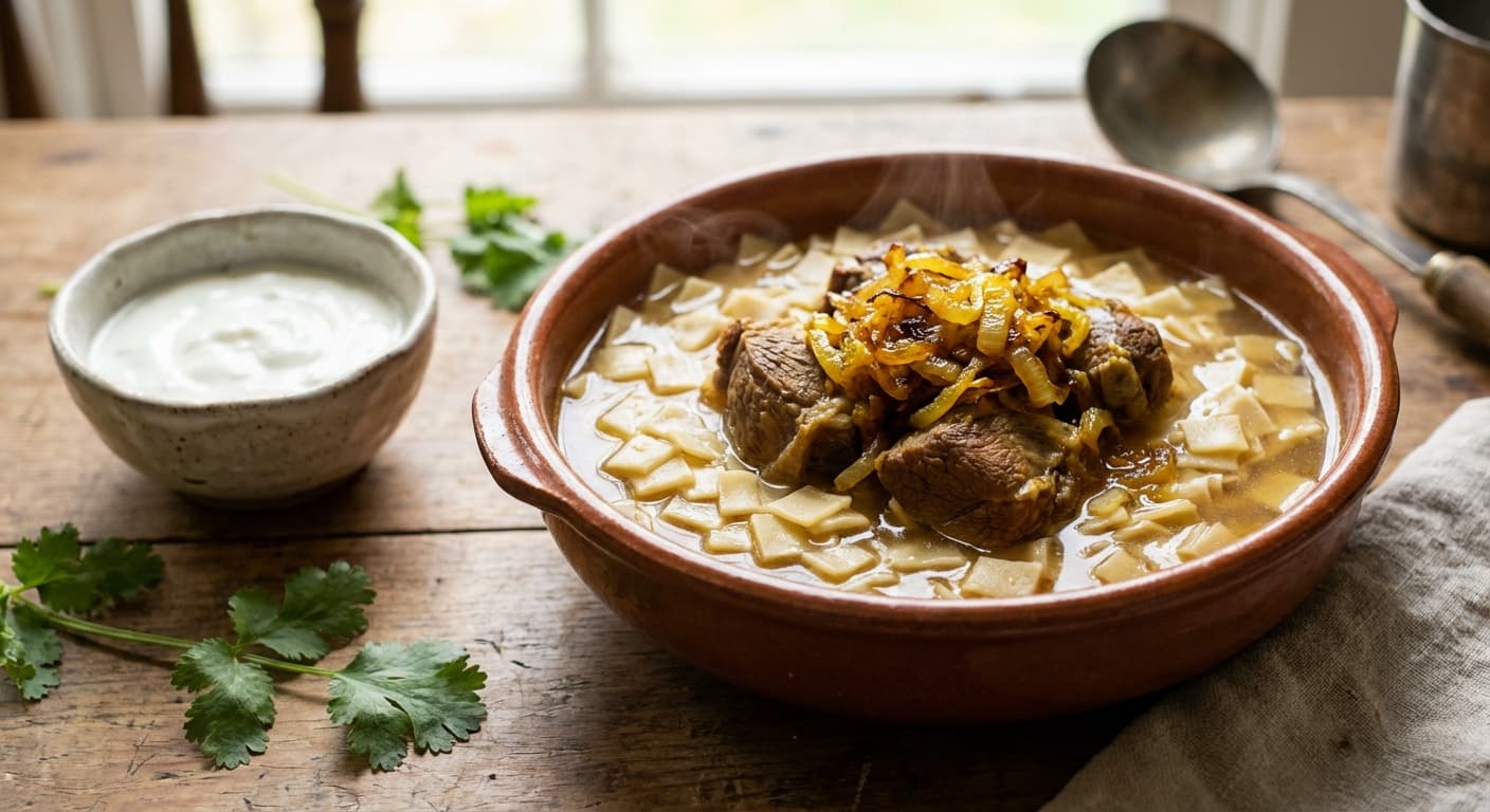 Guru Khingal — Azerbaijani Dry Noodles with Lamb and Fried Onion - authentic azerbaijani recipe