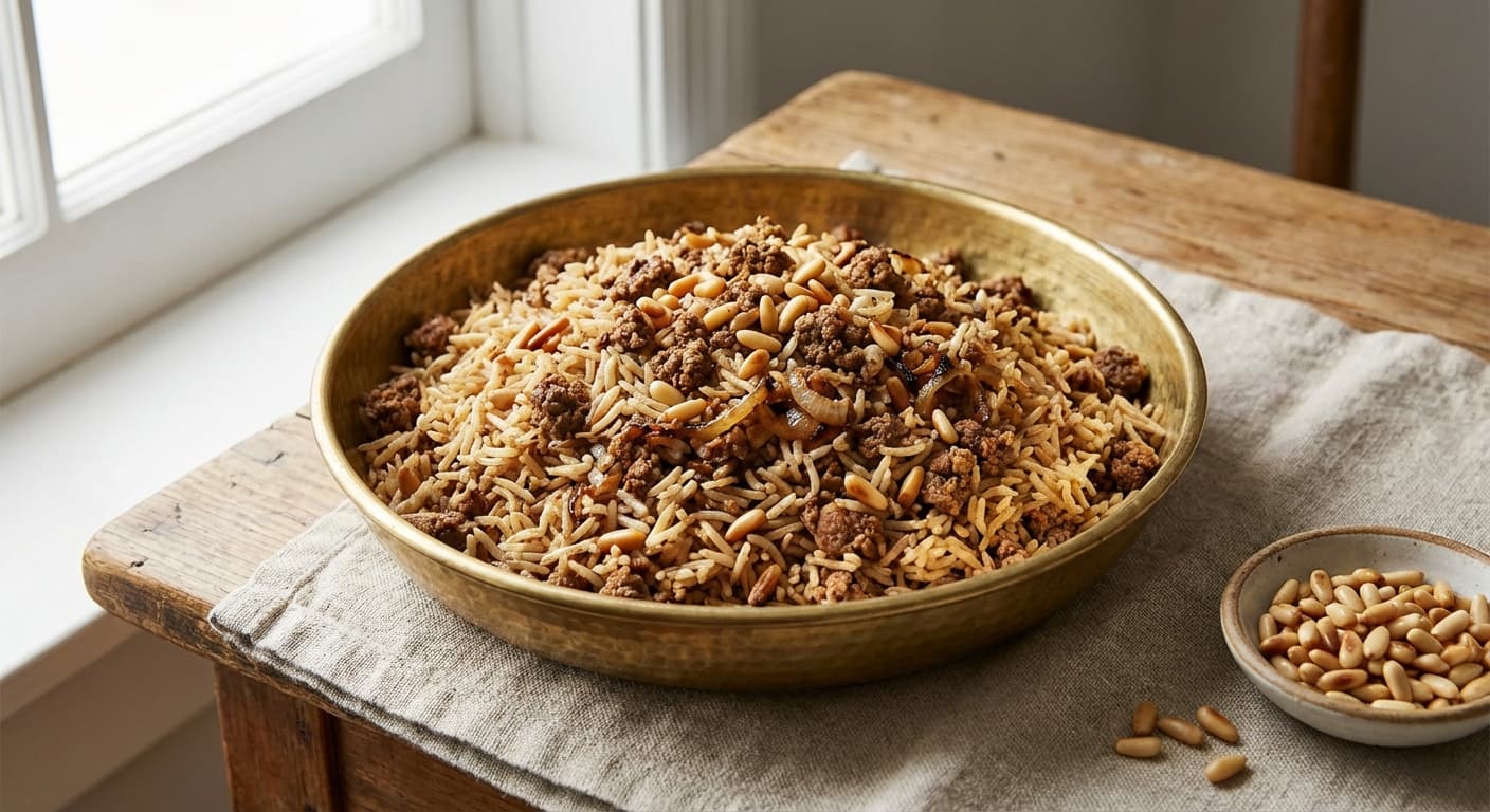 Hashweh — Lebanese Spiced Lamb and Rice Stuffing with Pine Nuts - authentic lebanese recipe