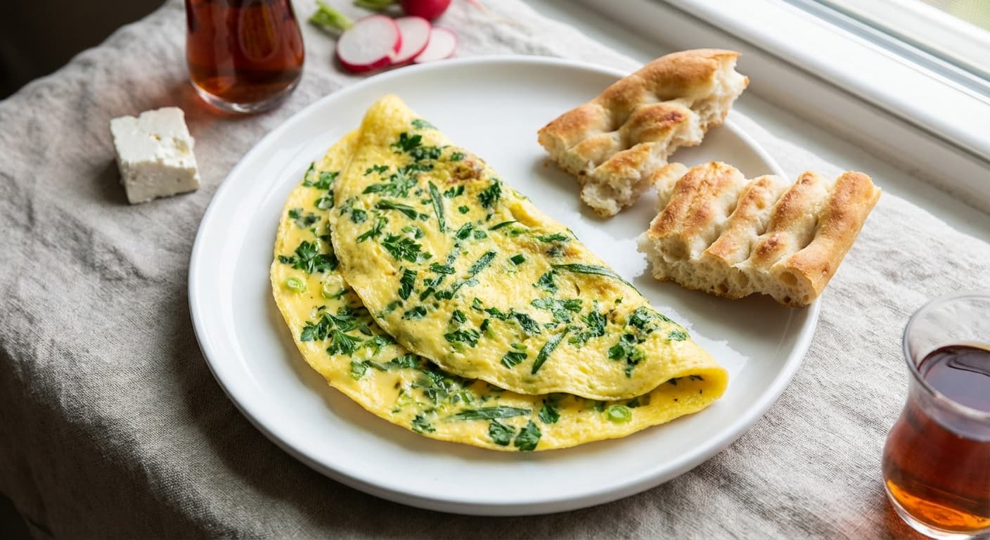 Herb Omelette — Fluffy Persian breakfast with fresh herbs - authentic persian recipe