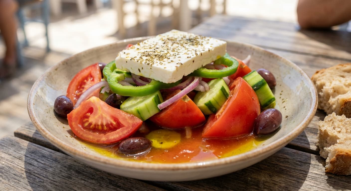 Horiatiki Salata — Greek Village Salad with Feta and Olives - authentic greek recipe