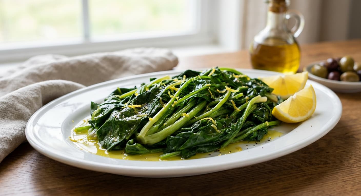 Horta Vrasta — Greek boiled wild greens with olive oil and lemon - authentic greek recipe