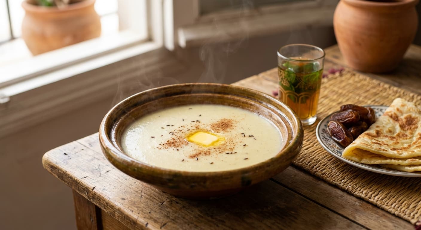 Hssoua d Smida — Moroccan Semolina Soup Scented with Anise and Butter - authentic moroccan recipe