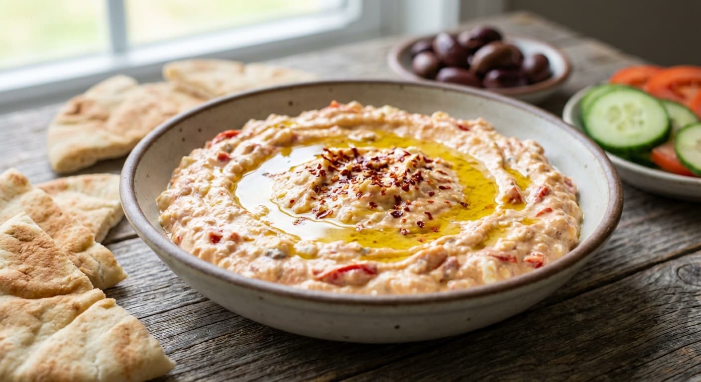 Htipiti — Greek Roasted Red Pepper and Feta Spread - authentic greek recipe