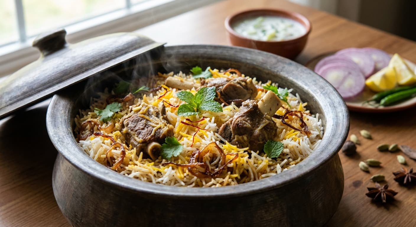 Hyderabadi Lamb Biryani — Indian Layered Saffron Rice with Spiced Lamb - authentic indian recipe