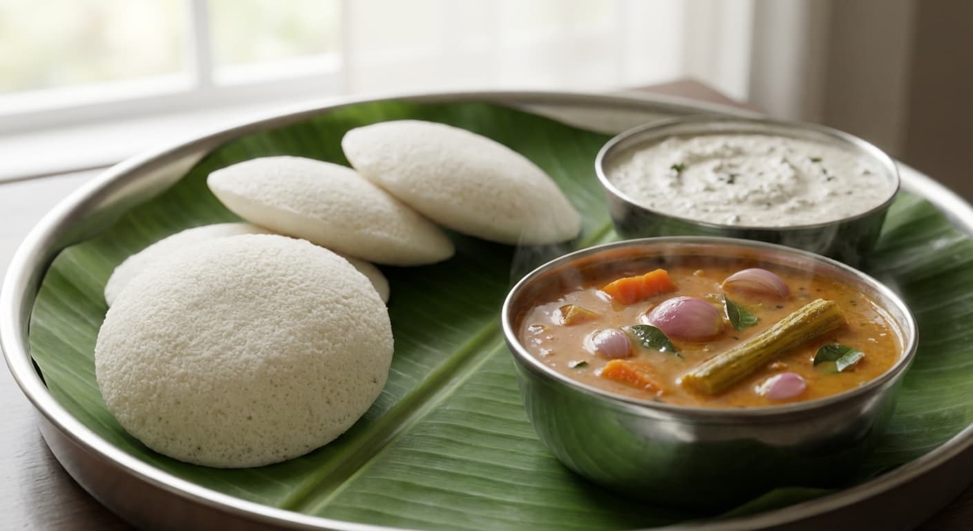 Idli Sambar — South Indian Steamed Rice Cakes with Lentil Stew - authentic indian recipe