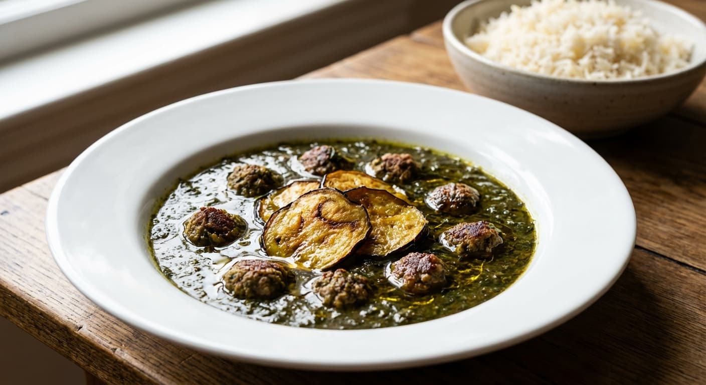 Ja'fari Ghoorme — Persian Parsley Stew with Meatballs and Eggplant - authentic persian recipe