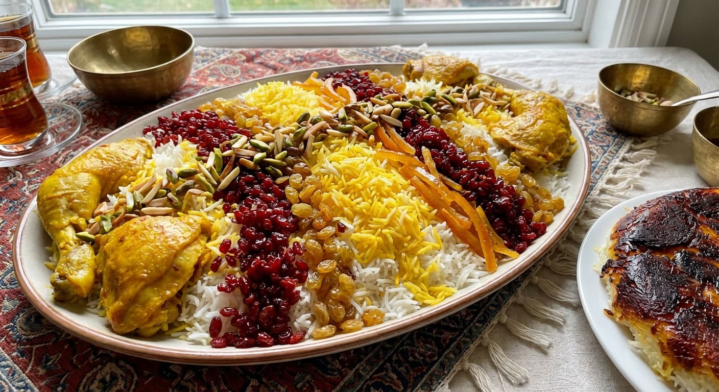 Jeweled Rice — Festive Persian rice with saffron chicken and jeweled fruits - authentic persian recipe