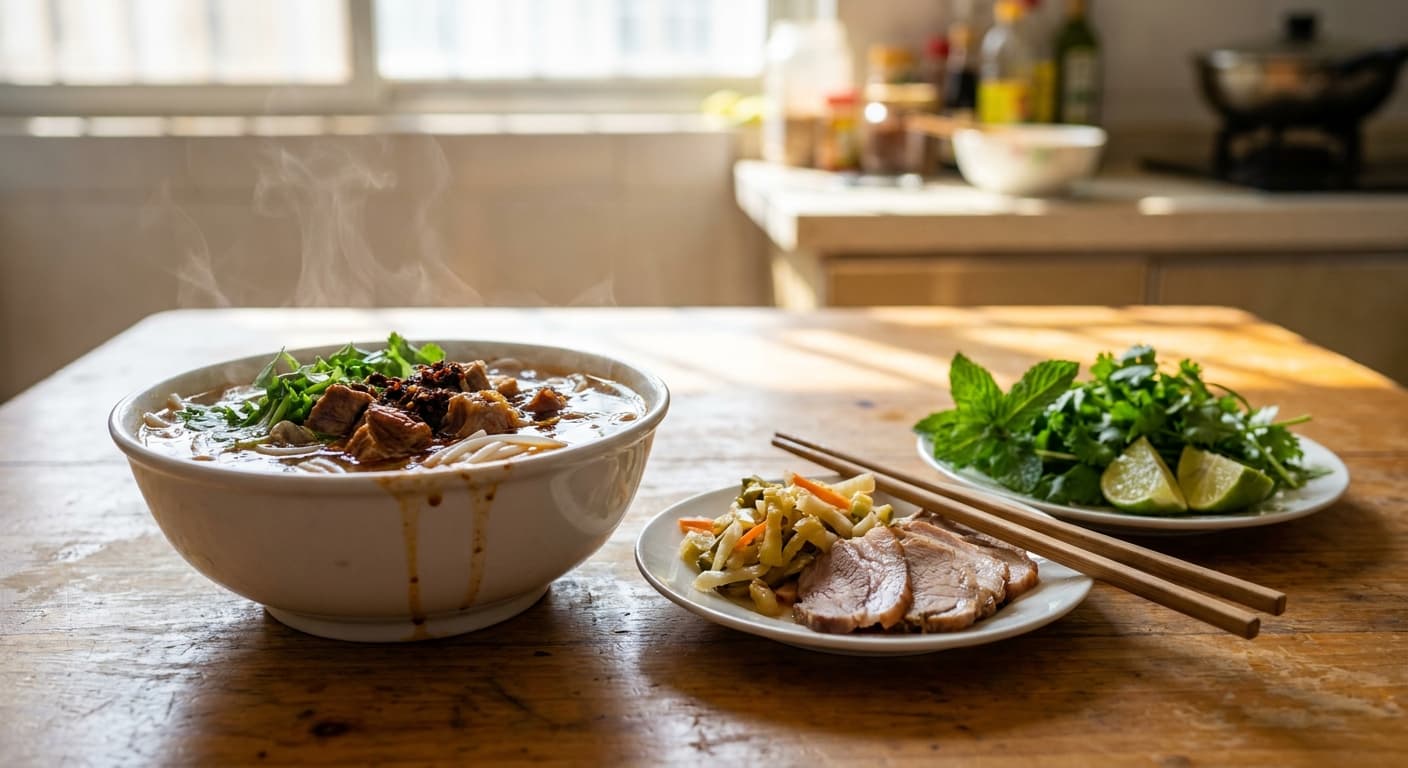 Crossing-the-Bridge Rice Noodles — Yunnan Hot Broth Noodle Soup - authentic chinese recipe