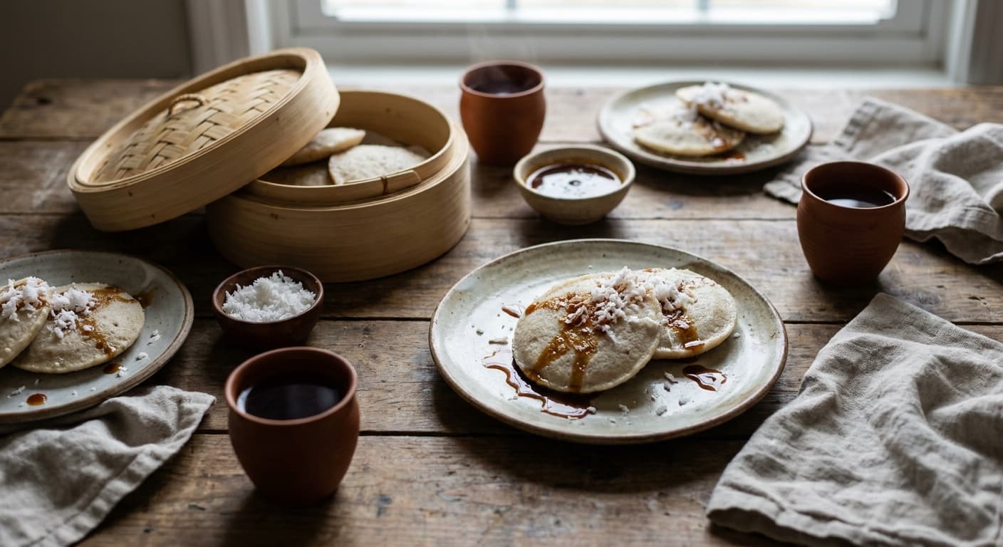 Bhapa Pitha — Steamed Rice Cakes with Coconut and Date Palm Jaggery - authentic bangladeshi recipe