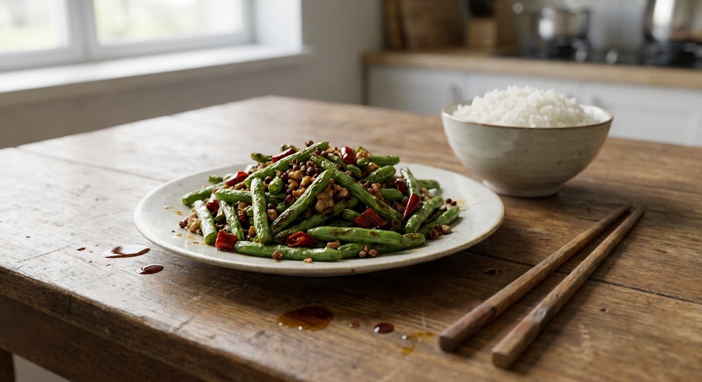 Dry-Fried Green Beans — Sichuan Wok-Blistered Beans with Pork - authentic chinese recipe