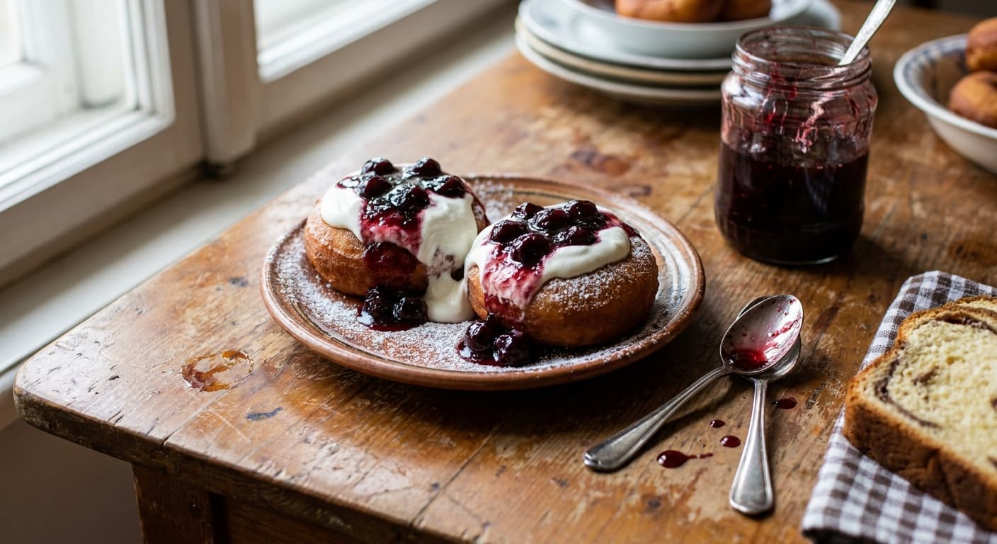 Romanian Cheese Doughnuts — Fried Curd-Cheese Rings with Sour Cream and Jam - authentic romanian recipe
