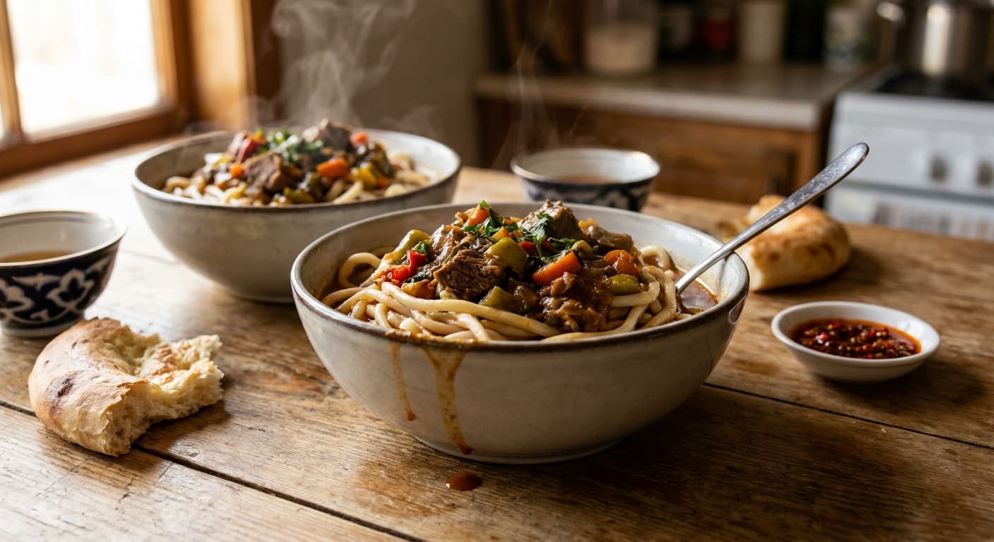 Kyrgyz Lagman — Hand-Pulled Noodles with Lamb and Vegetables - authentic kyrgyz recipe