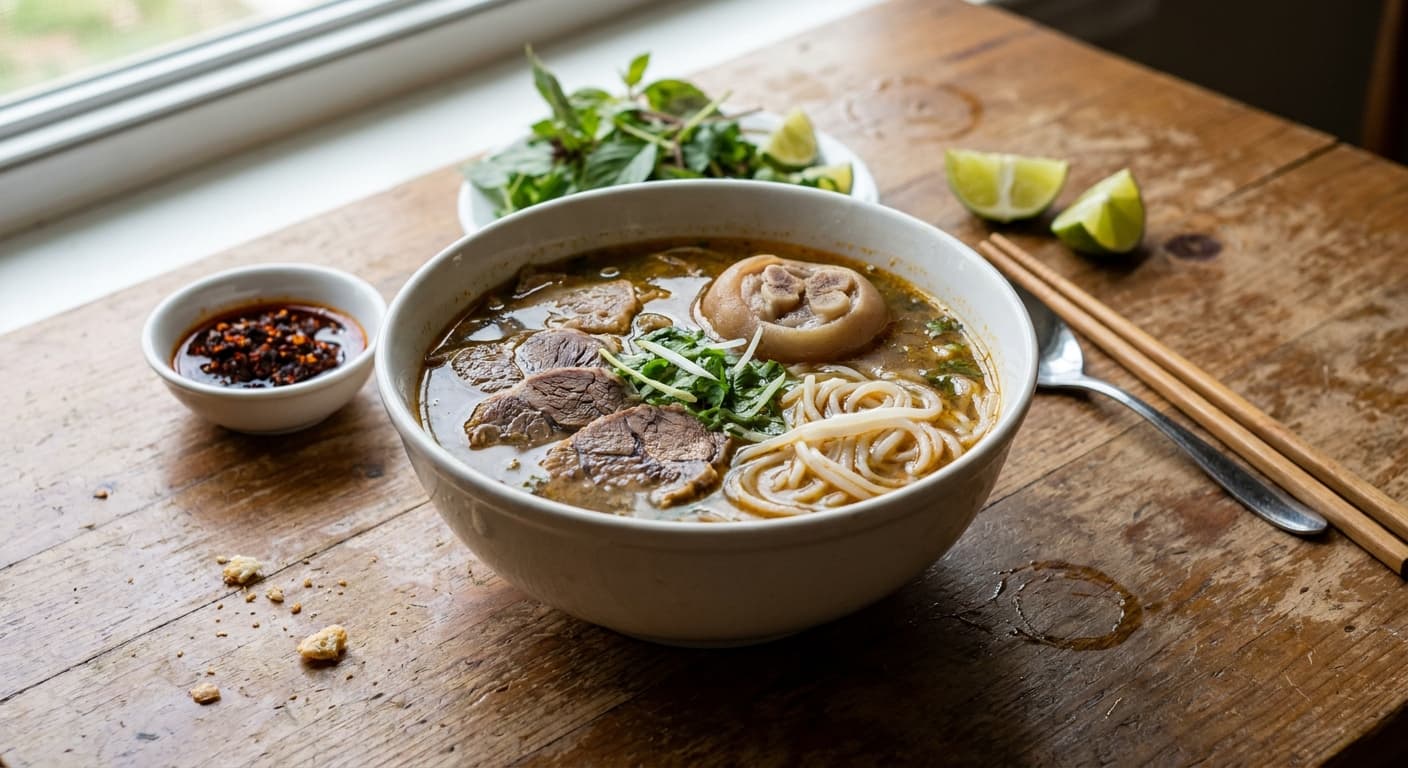Hue-Style Spicy Beef Noodle Soup — Lemongrass Beef and Pork Rice Noodle Soup - authentic vietnamese recipe