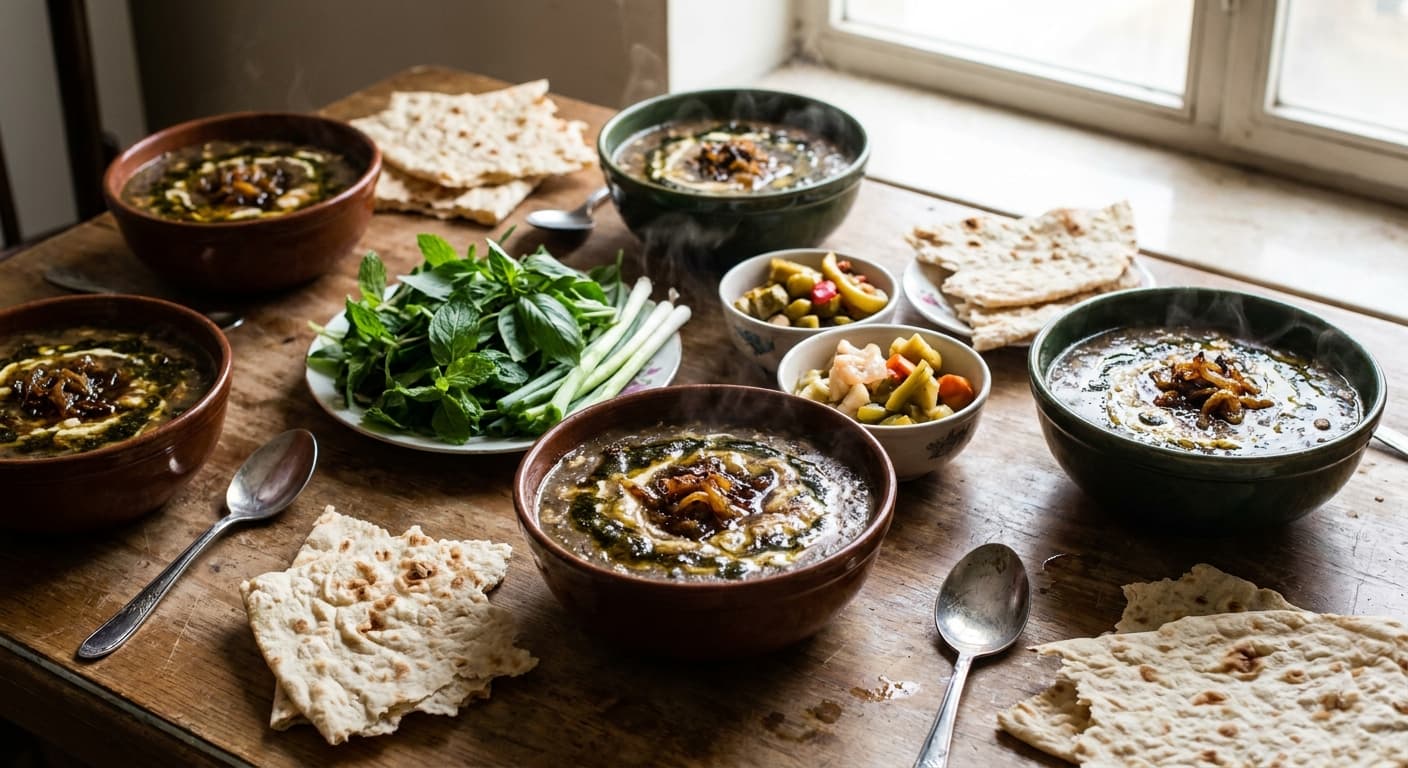 Ash-e Torsh — Sour Herb and Legume Soup - authentic persian recipe