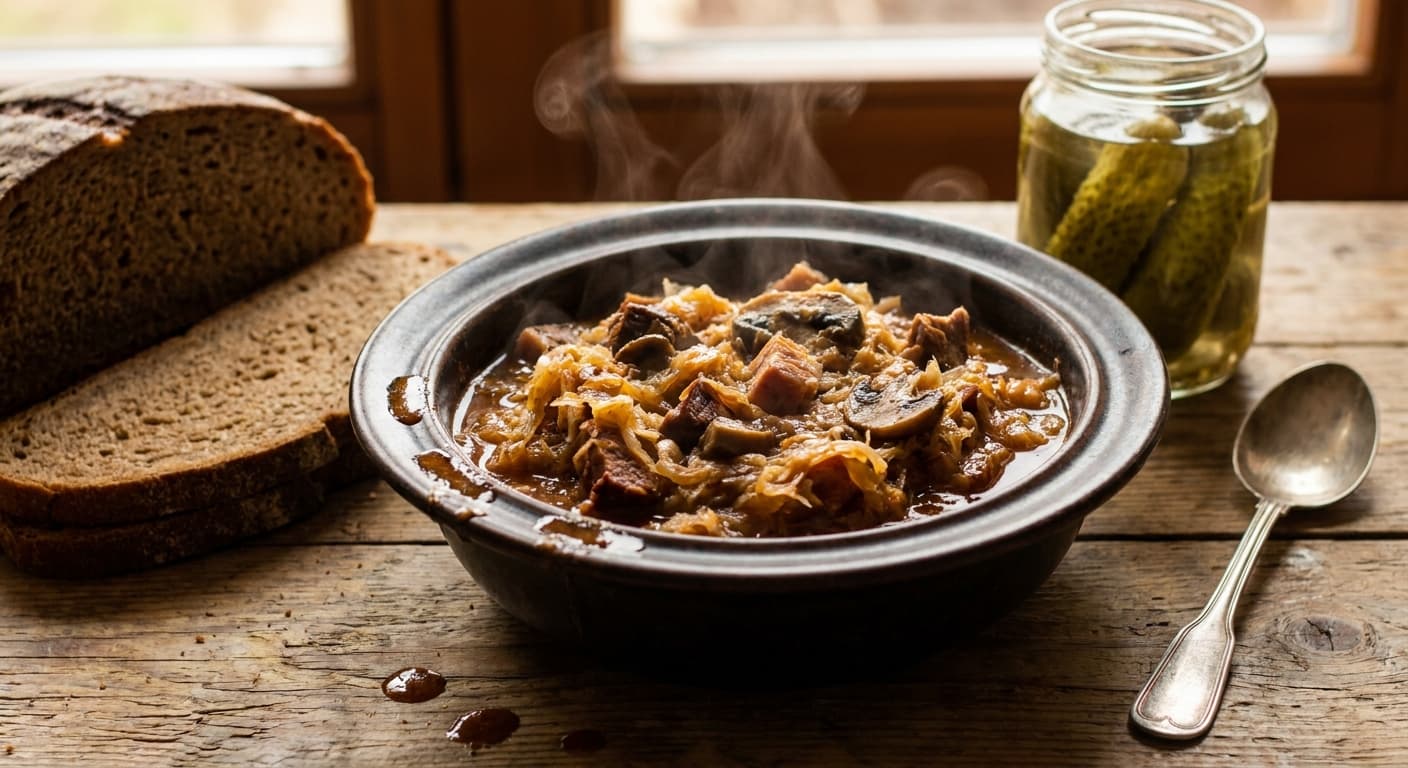 Polish Bigos — Hunter's Stew with Sauerkraut, Cabbage, and Smoked Meats - authentic polish recipe