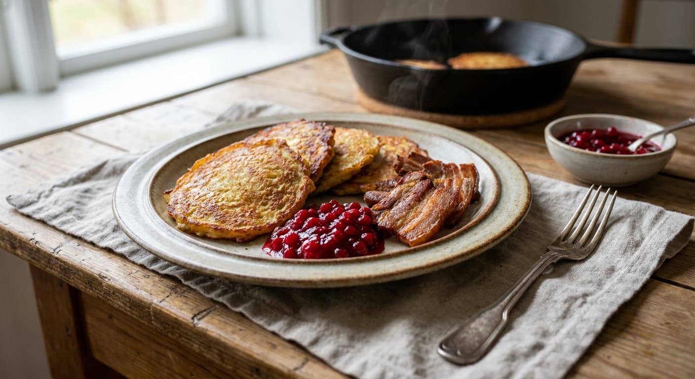 Swedish Potato Pancakes with Pork — Crispy Husmanskost with Lingonberries - authentic swedish recipe