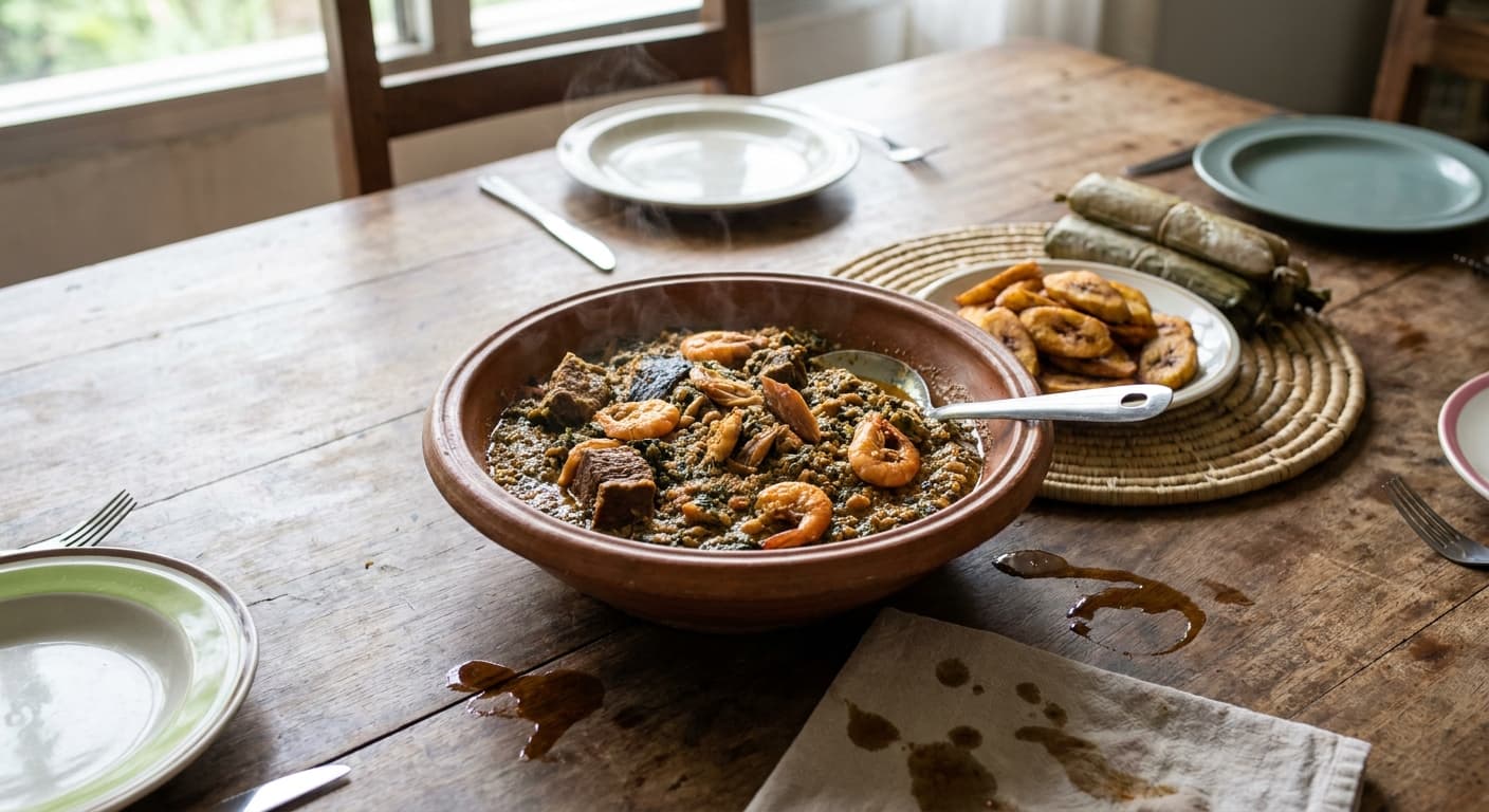 Cameroonian Ndolé — Bitterleaf Peanut Stew with Beef and Seafood - authentic west-african recipe