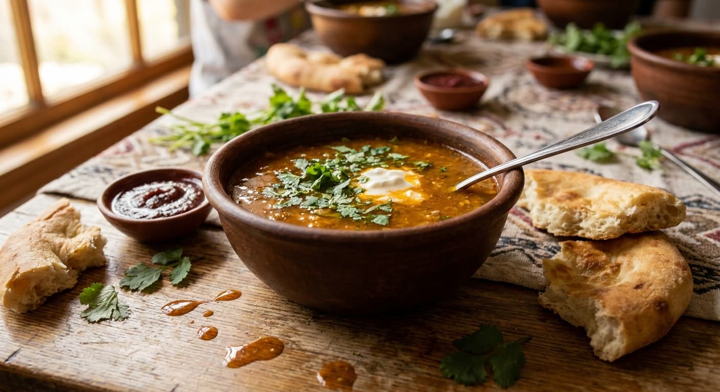 Kharcho — Georgian Beef, Walnut, and Sour Plum Soup - authentic georgian recipe